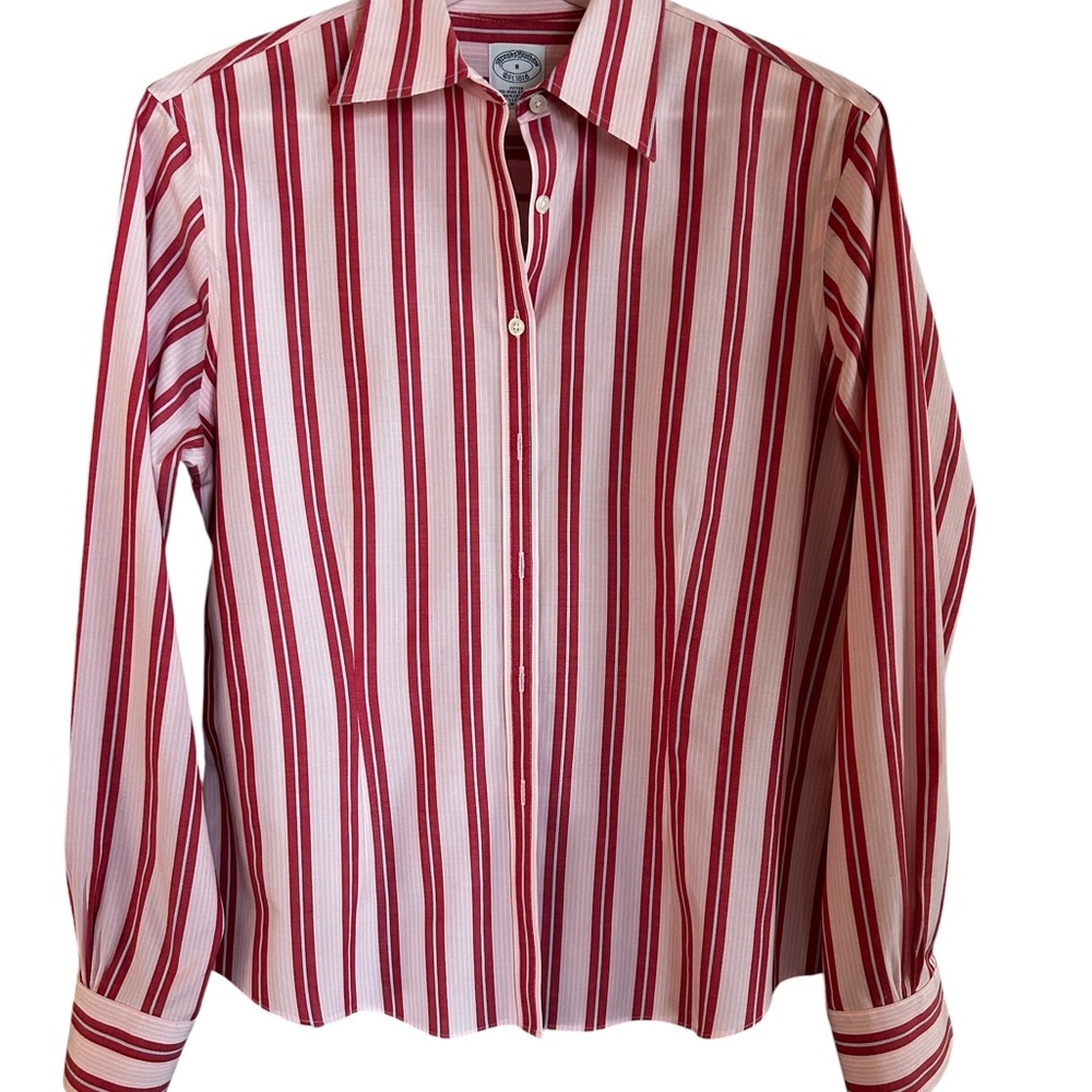 Brooks Brothers Red and White Striped Button-Down Shirt